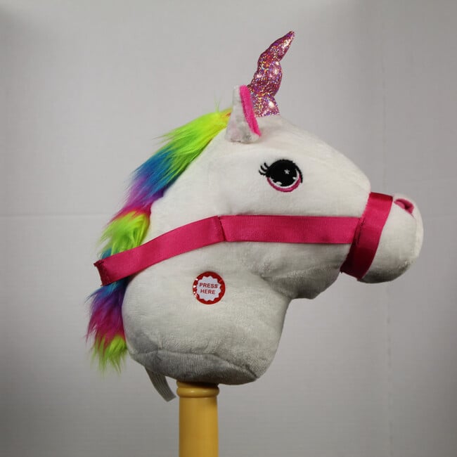 28" White Unicorn Stick Horse w/ Sounds - Plush - 3