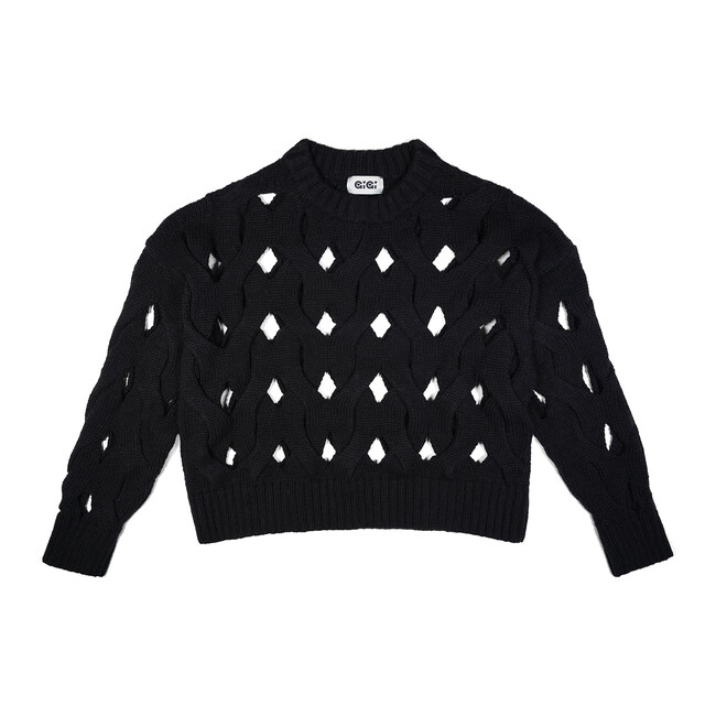 Women's Open Cable Sweater, Black