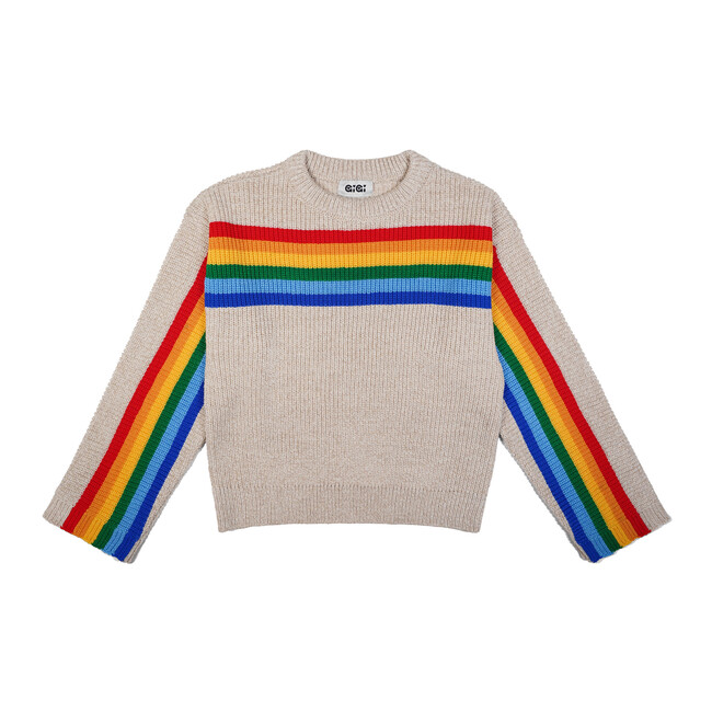 Women's Rainbow Sweater, Beige Marl