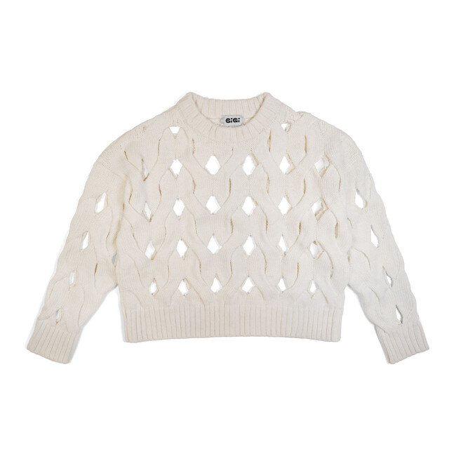 Women's Open Cable Sweater, Ivory