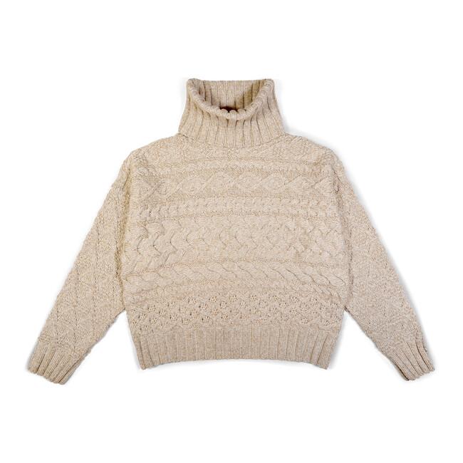 Women's Cable Sweater, Beige Marl