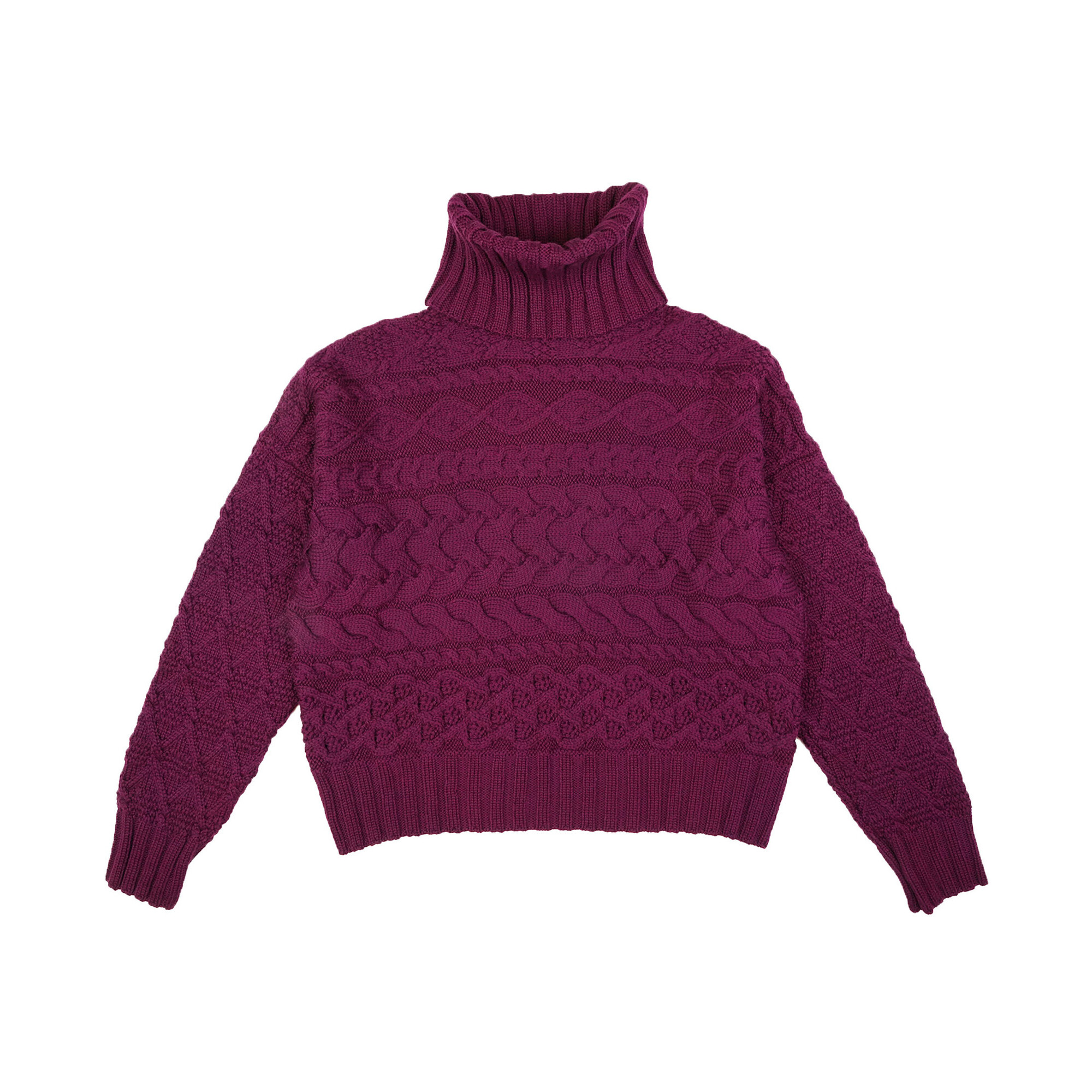 Women's Cable Sweater, Burgundy - Sweaters - 1