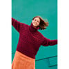 Women's Cable Sweater, Burgundy - Sweaters - 2