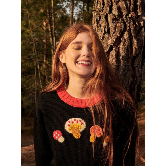 Women's Mushroom Sweater, Black - Sweaters - 2