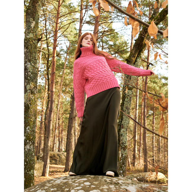 Women's Cable Sweater, Hot Pink - Sweaters - 4