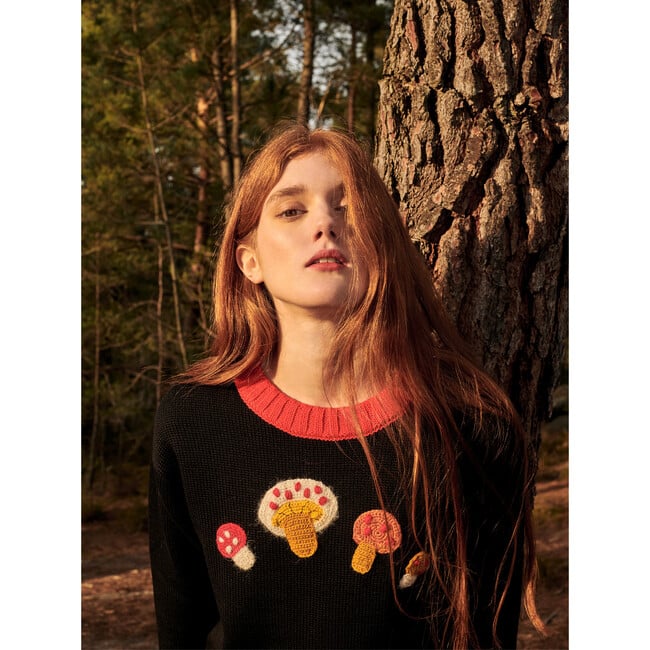 Women's Mushroom Sweater, Black - Sweaters - 4