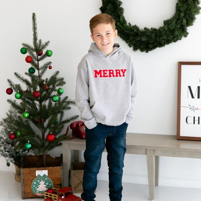 Merry Patch Christmas Youth Hoodie, Grey - Sweatshirts - 2