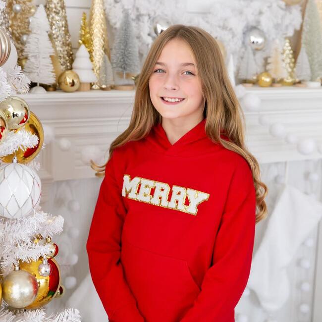 Merry Patch Christmas Youth Hoodie, Red - Sweatshirts - 2