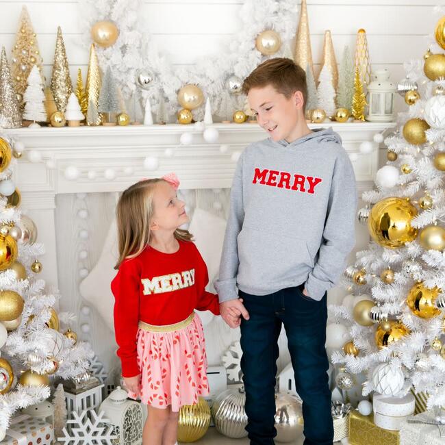 Merry Patch Christmas Youth Hoodie, Grey - Sweatshirts - 3