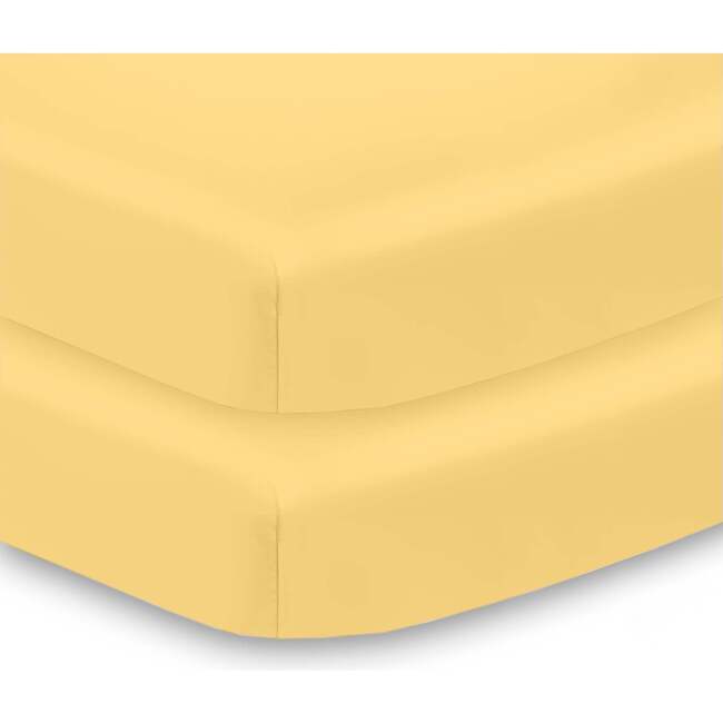 All-In-One Fitted Sheet & Waterproof Cover For 38" x 24" Mini Crib Mattress, Yellow (Pack Of 2)