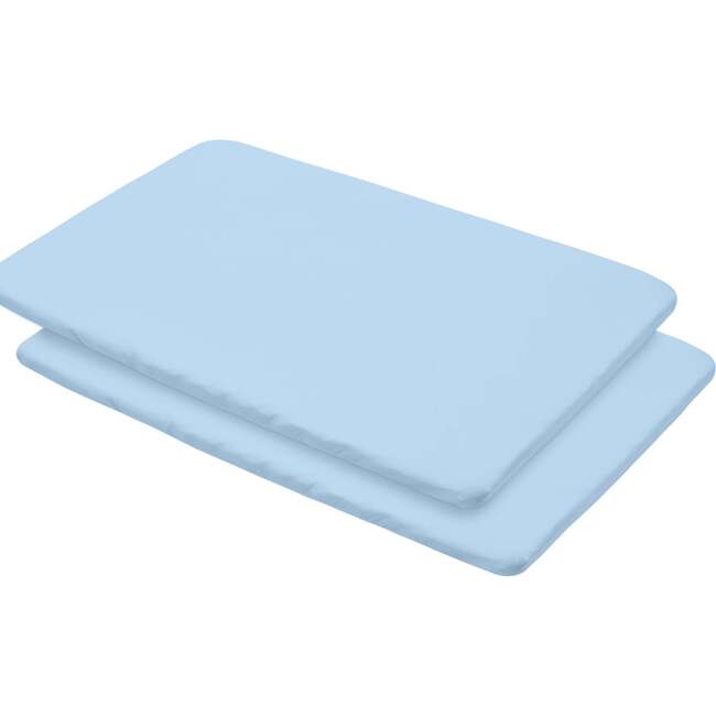 All-In-One Fitted Sheet & Waterproof Cover For 39" x 27" Play Yard Mattress, Light Blue (Pack Of 2)