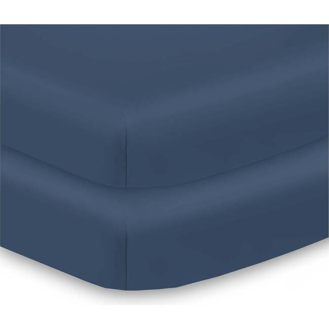 All-In-One Fitted Sheet & Waterproof Cover For 38" x 24" Mini Crib Mattress, Navy (Pack Of 2)