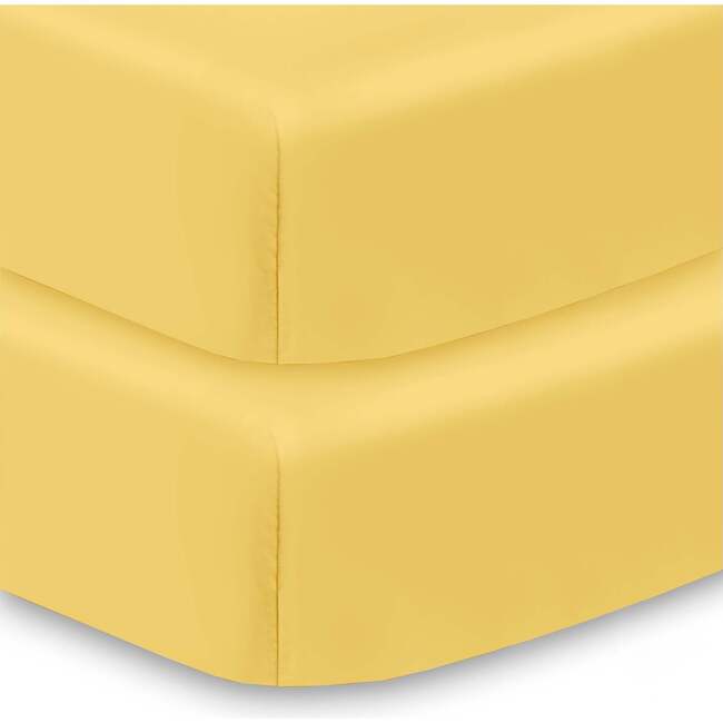 All-In-One Fitted Sheet & Waterproof Cover For 52" x 28" Crib Mattress, Yellow (Pack Of 2)