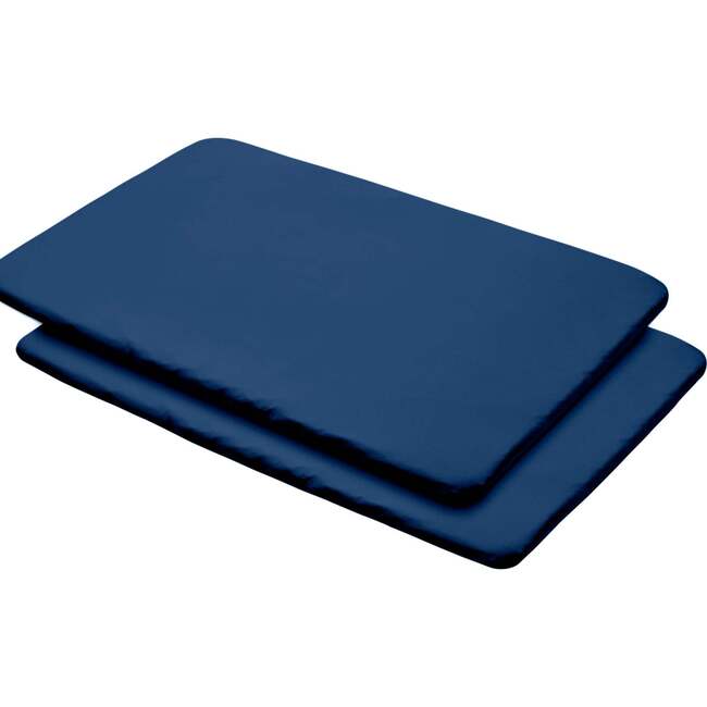 All-In-One Fitted Sheet & Waterproof Cover For 39" x 27" Play Yard Mattress, Navy (Pack Of 2)