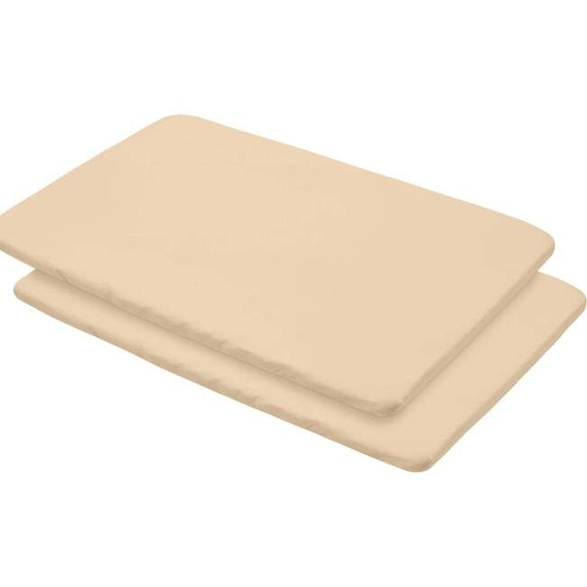 All-In-One Fitted Sheet & Waterproof Cover For 39" x 27" Play Yard Mattress, Beige (Pack Of 2)