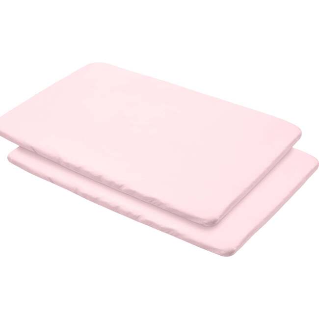 All-In-One Fitted Sheet & Waterproof Cover For 39" x 27" Play Yard Mattress, Light Pink (Pack Of 2)