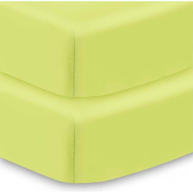 All-In-One Fitted Sheet & Waterproof Cover For 52" x 28" Crib Mattress, Lime (Pack Of 2)