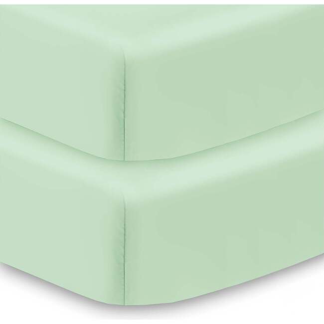 All-In-One Fitted Sheet & Waterproof Cover For 52" x 28" Crib Mattress, Mint Green (Pack Of 2)
