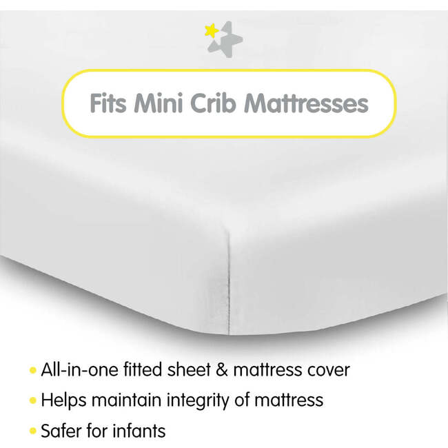 All-In-One Fitted Sheet & Waterproof Cover For 38" x 24" Mini Crib Mattress, White (Pack Of 2) - Crib Sheets - 2