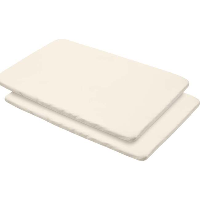 All-In-One Fitted Sheet & Waterproof Cover For 39" x 27" Play Yard Mattress, Natural Ecru (Pack Of 2)