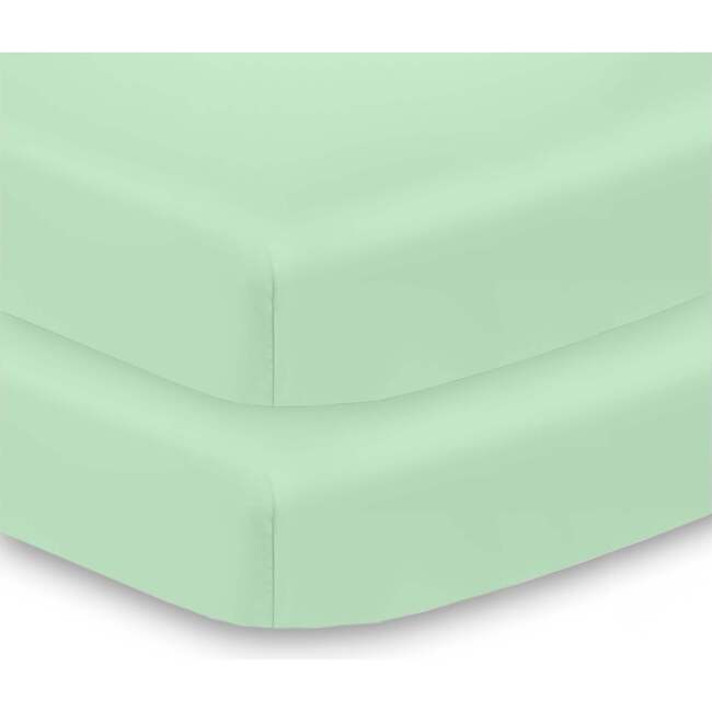 All-In-One Fitted Sheet & Waterproof Cover For 38" x 24" Mini Crib Mattress, Mint Green (Pack Of 2)