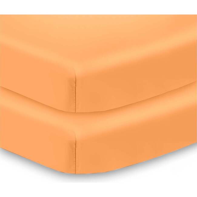 All-In-One Fitted Sheet & Waterproof Cover For 38" x 24" Mini Crib Mattress, Coral (Pack Of 2)