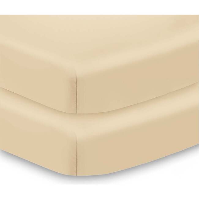 All-In-One Fitted Sheet & Waterproof Cover For 38" x 24" Mini Crib Mattress, Beige (Pack Of 2)