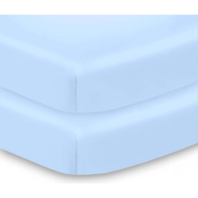 All-In-One Fitted Sheet & Waterproof Cover For 38" x 24" Mini Crib Mattress, Light Blue (Pack Of 2)