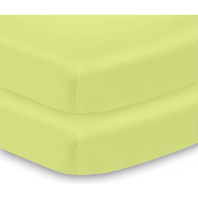 All-In-One Fitted Sheet & Waterproof Cover For 38" x 24" Mini Crib Mattress, Lime (Pack Of 2)