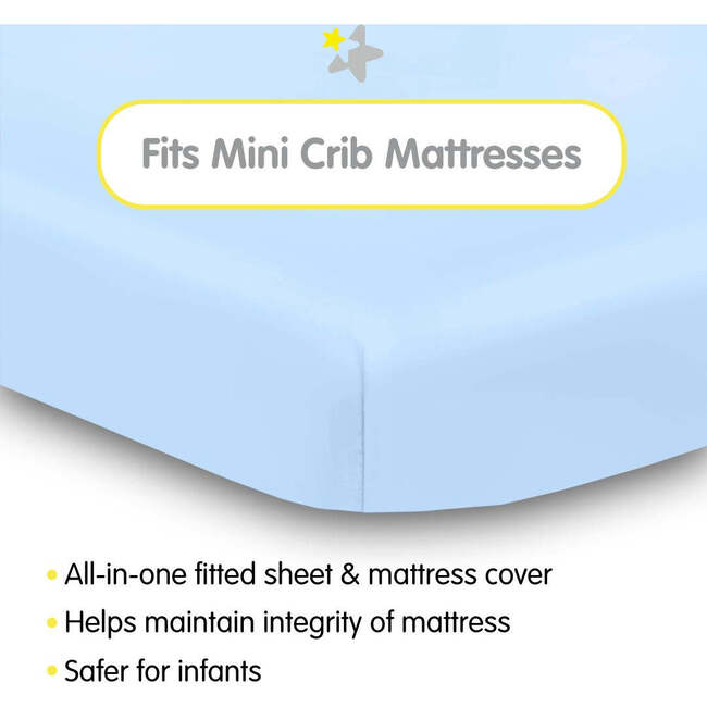 All-In-One Fitted Sheet & Waterproof Cover For 38" x 24" Mini Crib Mattress, Light Blue (Pack Of 2) - Crib Sheets - 2