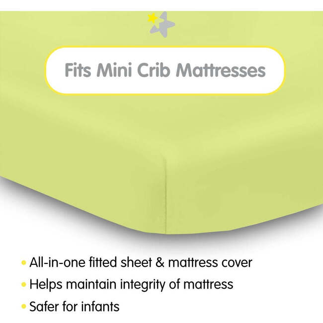 All-In-One Fitted Sheet & Waterproof Cover For 38" x 24" Mini Crib Mattress, Lime (Pack Of 2) - Crib Sheets - 2