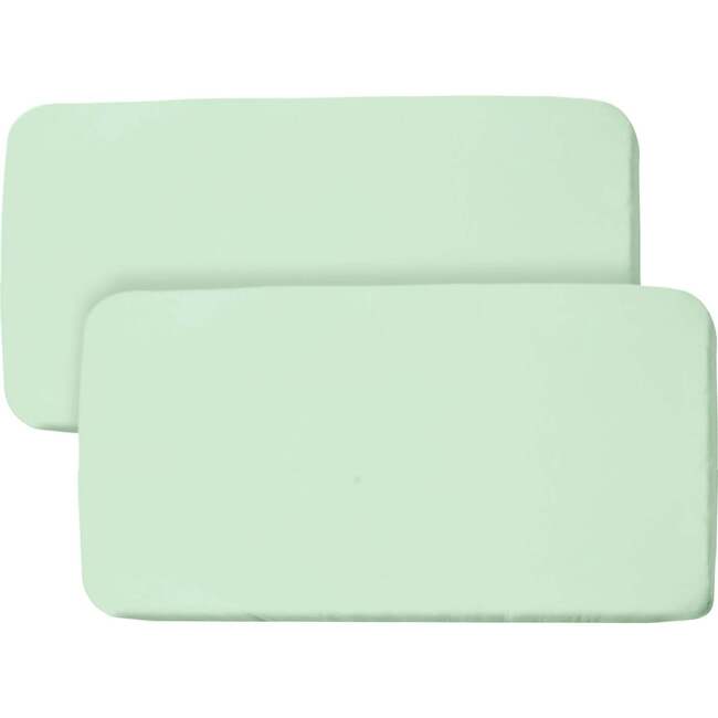 All-In-One Fitted Sheet & Waterproof Cover For 33" x 15" Bassinet Mattress, Mint Green (Pack Of 2)