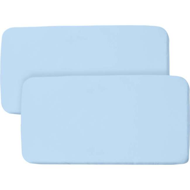 All-In-One Fitted Sheet & Waterproof Cover For 33" x 15" Bassinet Mattress, Light Blue (Pack Of 2)
