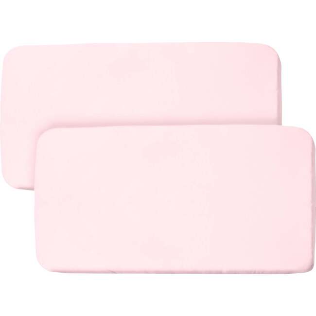 All-In-One Fitted Sheet & Waterproof Cover For 33" x 15" Bassinet Mattress, Light Pink (Pack Of 2)