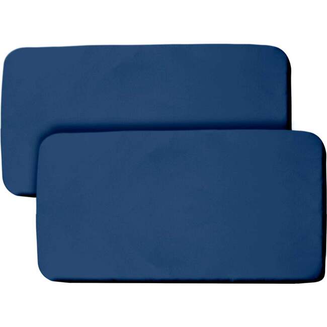 All-In-One Fitted Sheet & Waterproof Cover For 33" x 15" Bassinet Mattress, Navy (Pack Of 2)