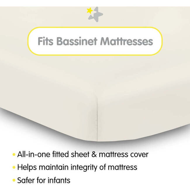 All-In-One Fitted Sheet & Waterproof Cover For 33" x 15" Bassinet Mattress, Natural Ecru (Pack Of 2) - Crib Sheets - 2