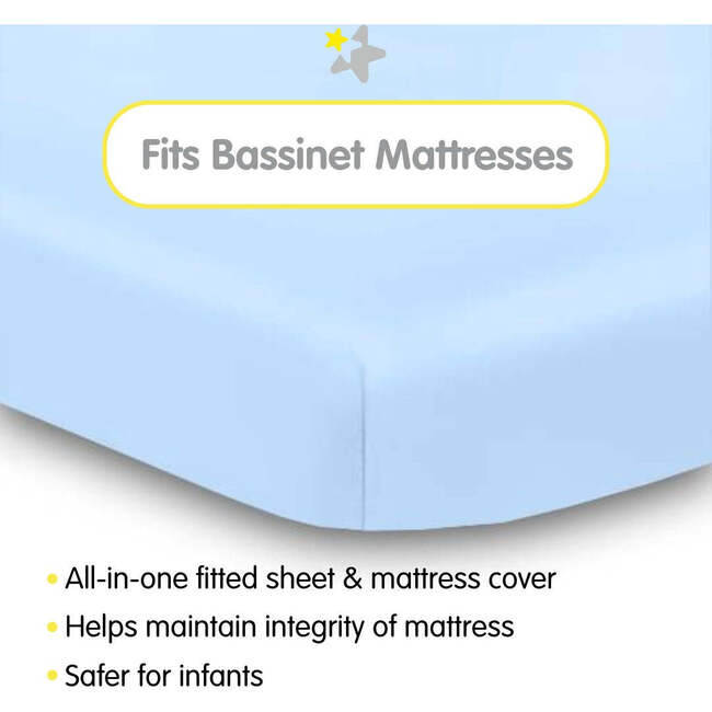 All-In-One Fitted Sheet & Waterproof Cover For 33" x 15" Bassinet Mattress, Light Blue (Pack Of 2) - Crib Sheets - 2