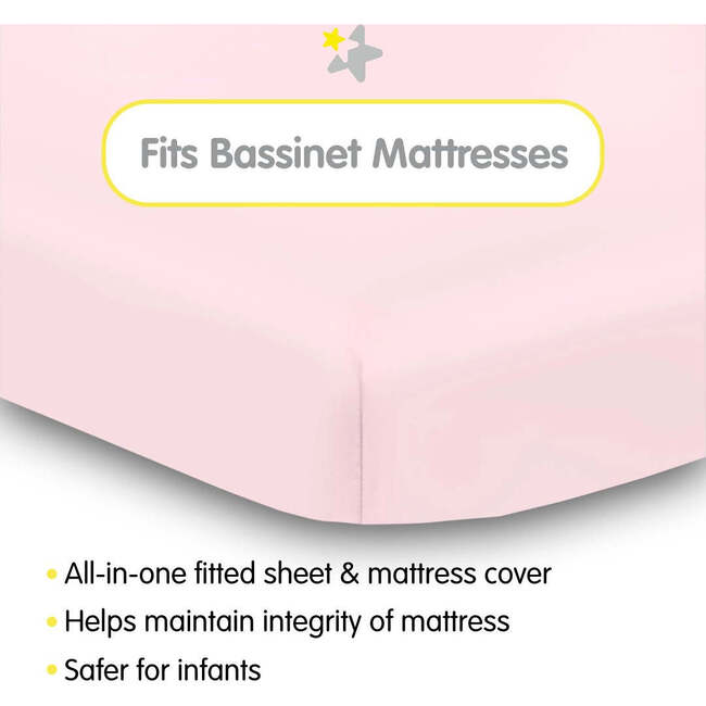 All-In-One Fitted Sheet & Waterproof Cover For 33" x 15" Bassinet Mattress, Light Pink (Pack Of 2) - Crib Sheets - 2