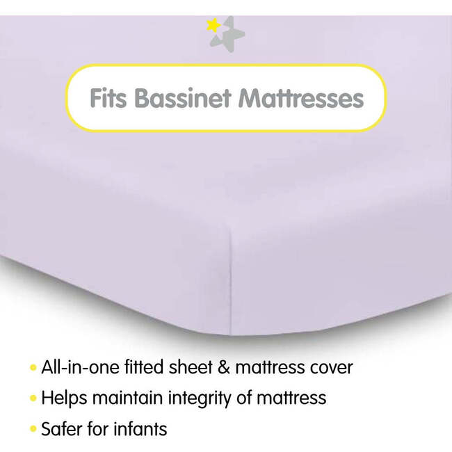 All-In-One Fitted Sheet & Waterproof Cover For 33" x 15" Bassinet Mattress, Lavender (Pack Of 2) - Crib Sheets - 2