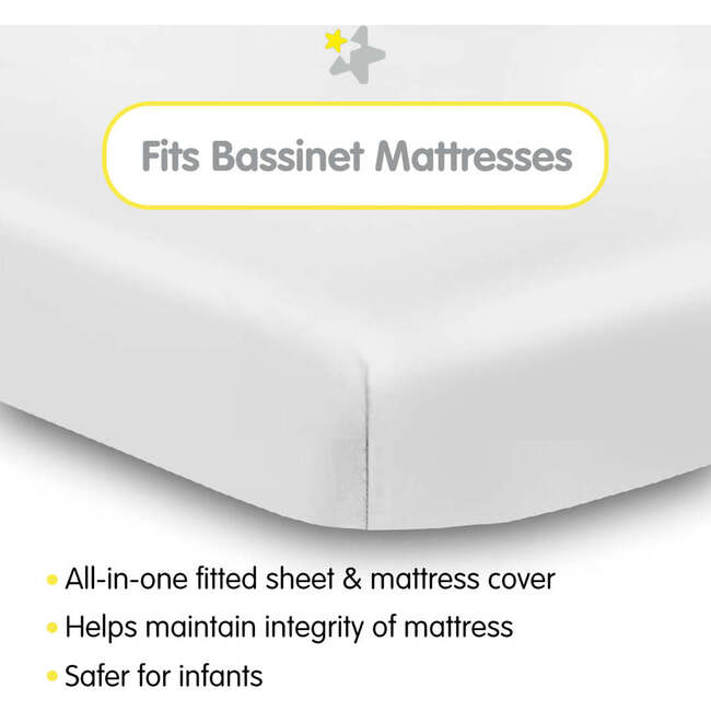 All-In-One Fitted Sheet & Waterproof Cover For 33" x 15" Bassinet Mattress, White (Pack Of 2) - Crib Sheets - 2