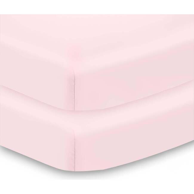 All-In-One Fitted Sheet & Waterproof Cover For 38" x 24" Mini Crib Mattress, Light Pink (Pack Of 2)