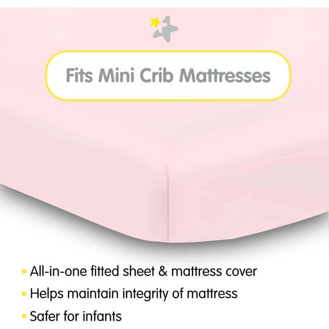 All-In-One Fitted Sheet & Waterproof Cover For 38" x 24" Mini Crib Mattress, Light Pink (Pack Of 2) - Crib Sheets - 2