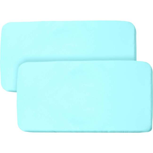 All-In-One Fitted Sheet & Waterproof Cover For 33" x 15" Bassinet Mattress, Blue Green Aqua (Pack Of 2)