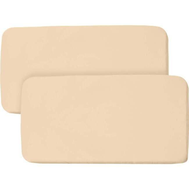 All-In-One Fitted Sheet & Waterproof Cover For 33" x 15" Bassinet Mattress, Beige (Pack Of 2)