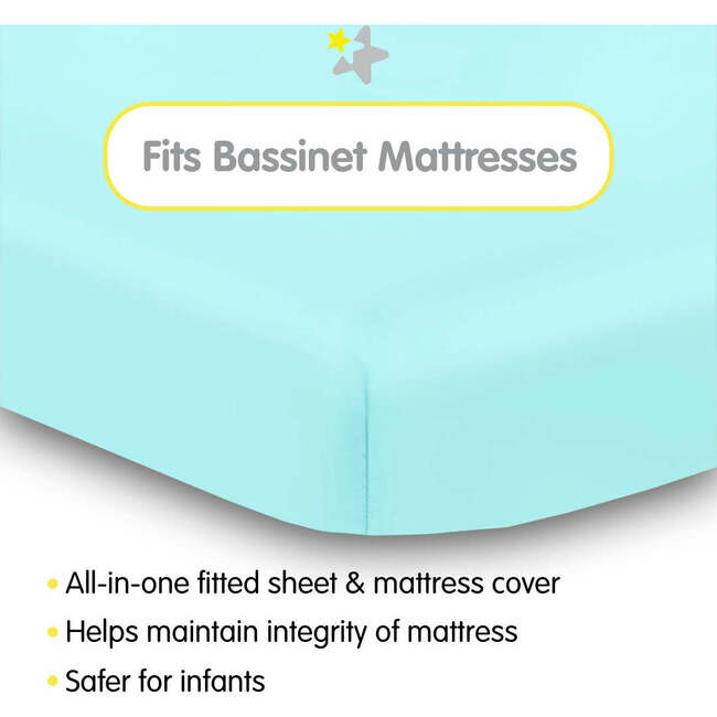 All-In-One Fitted Sheet & Waterproof Cover For 33" x 15" Bassinet Mattress, Blue Green Aqua (Pack Of 2) - Crib Sheets - 2