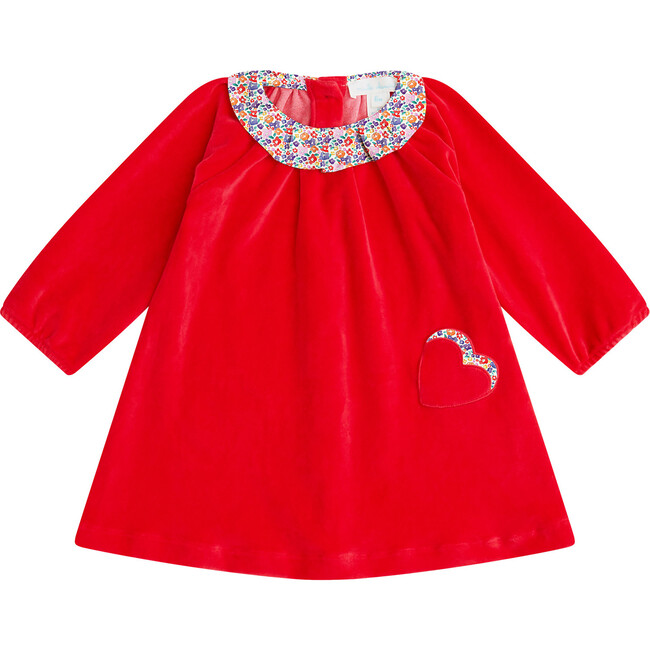 Floral Berry Ruffle Collar Velour Dress, Baby