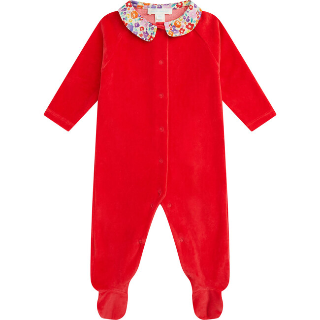 Olympia Ruffle Collar Velour Sleepsuit, Floral Berry