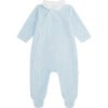 Crown Peter Pan Collar Velour Sleepsuit, Blue - Onesies - 1 - thumbnail