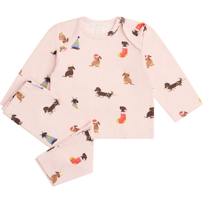 Christmas Dogs Two Piece Set, Baby Pink