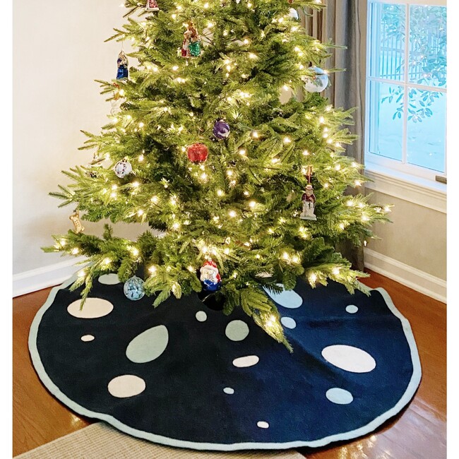 Handmade Christmas Tree Skirt in Hand Felted Wool, Blue Polka Dots - Tree Skirts - 2